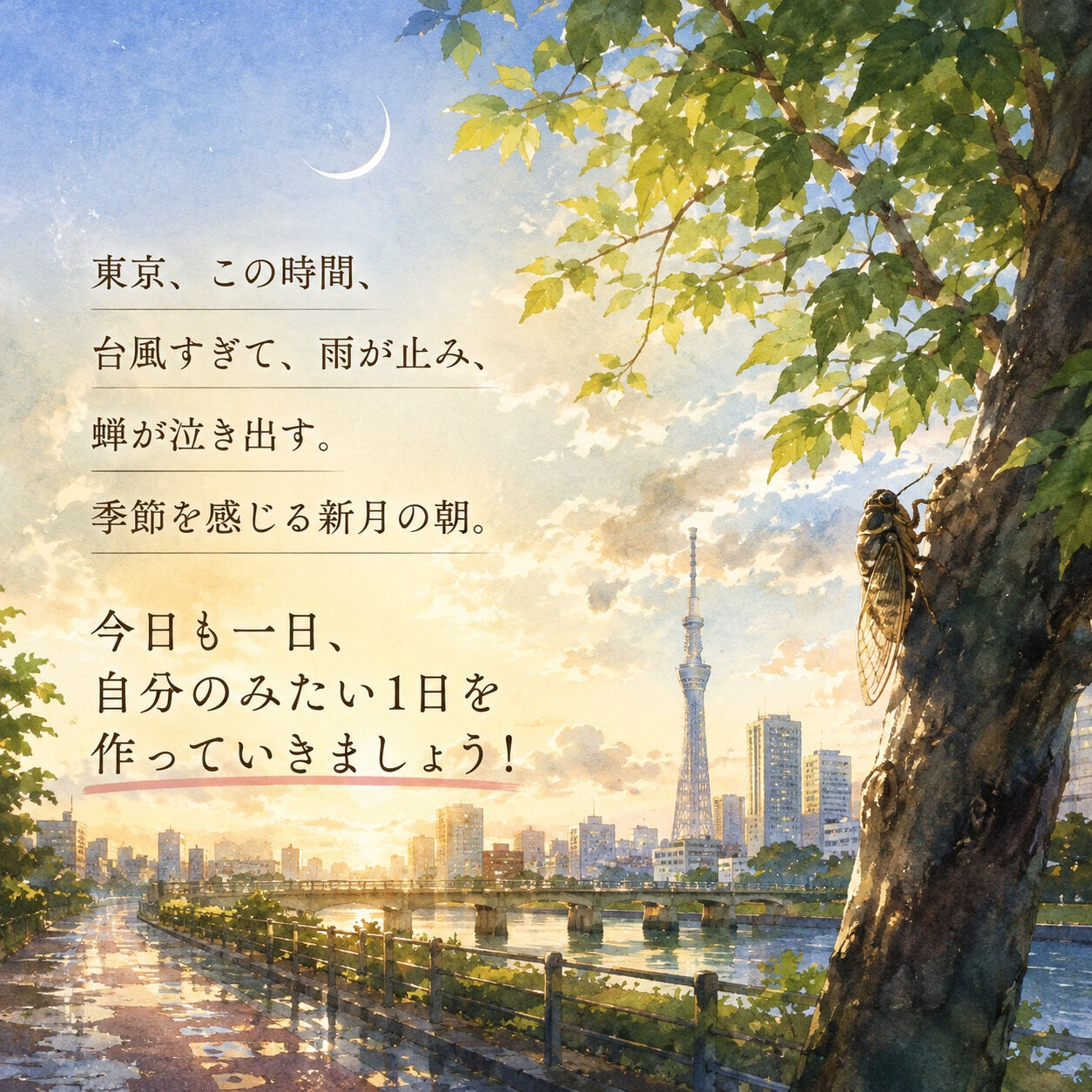 東京、この時間、台風すぎて、雨が止み、蝉が泣き出す