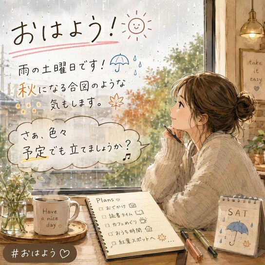 おはよう！雨の土曜日です！秋になる合図のような気もします