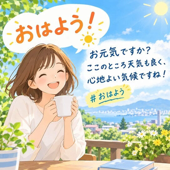 おはよう！お元気ですか？ここのところ天気も良く、心地よい気候