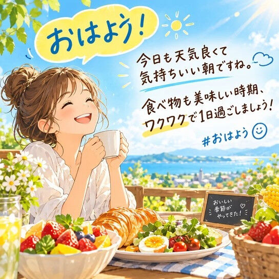 おはよう！今日も天気良くて気持ちいい朝ですね
