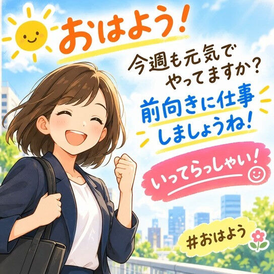 おはよう！今週も元気でやってますか？前向きに仕事しましょうね
